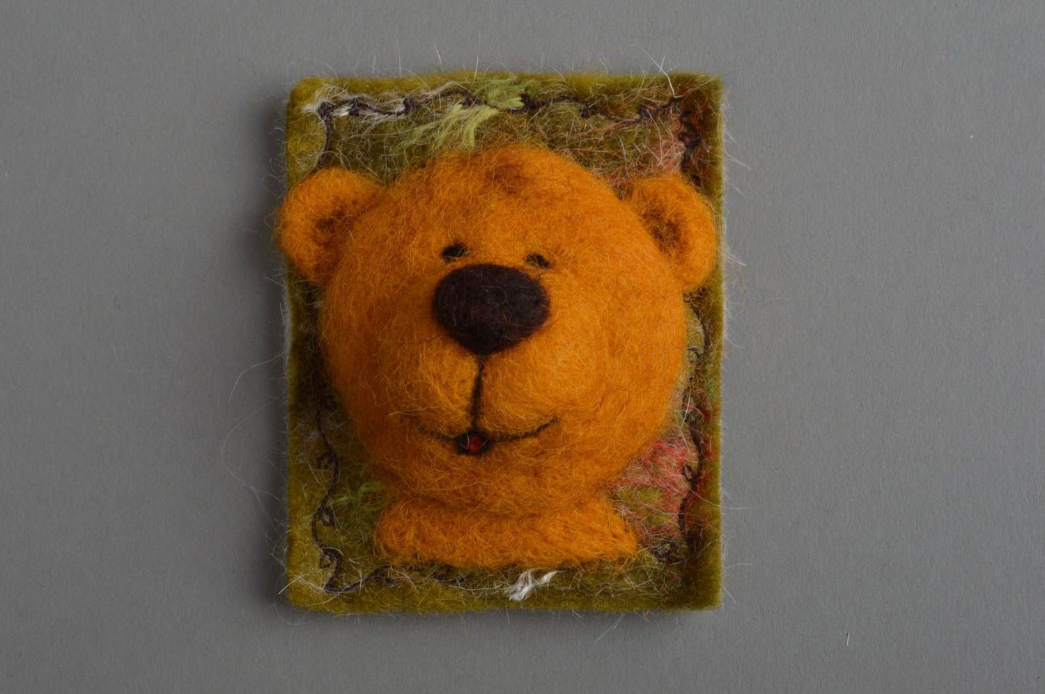Handmade beautiful stylish unusual textile fridge magnet in shape of bear photo 3