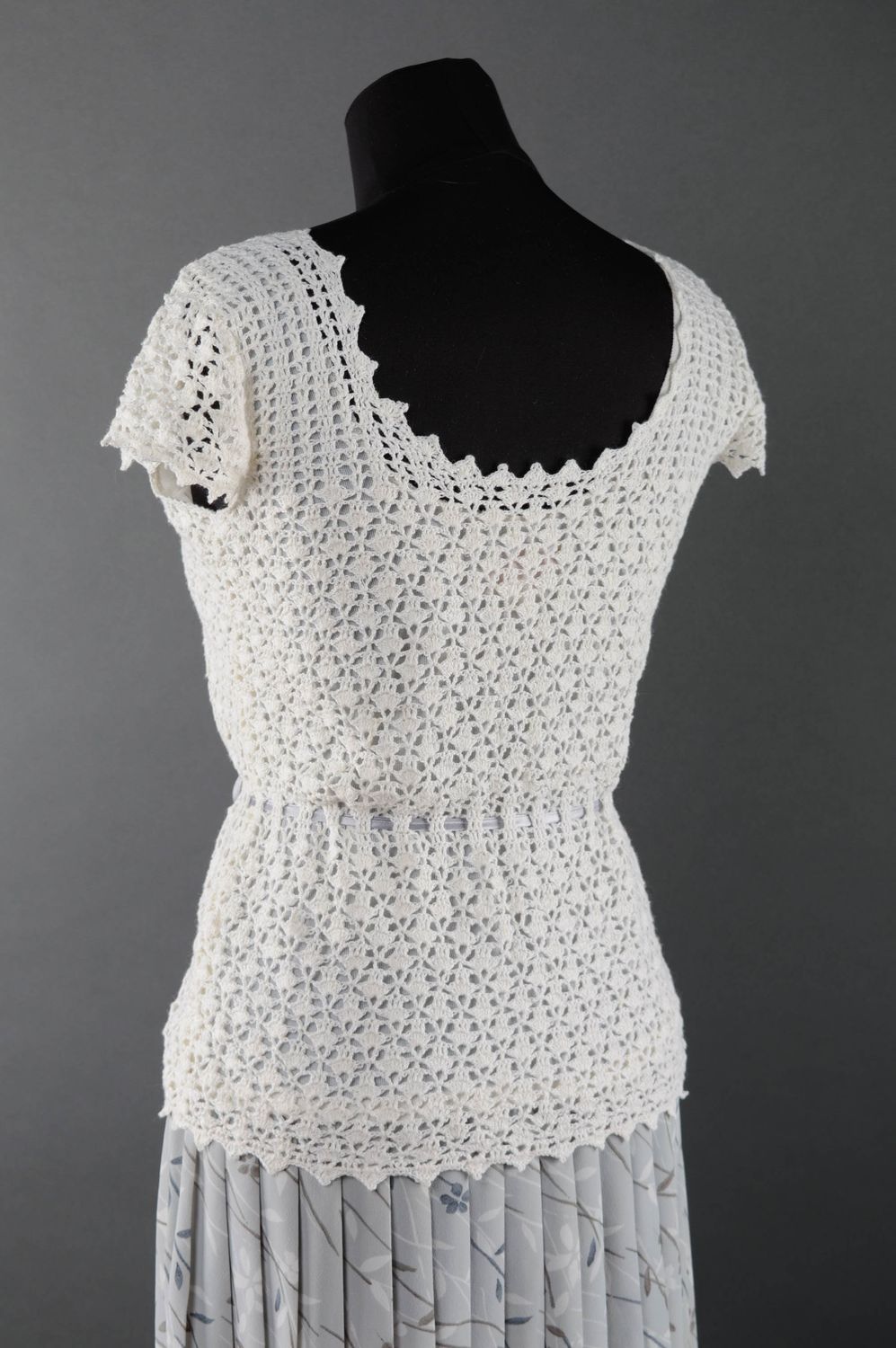 Платье вязаное крючком длинное белое фото 2