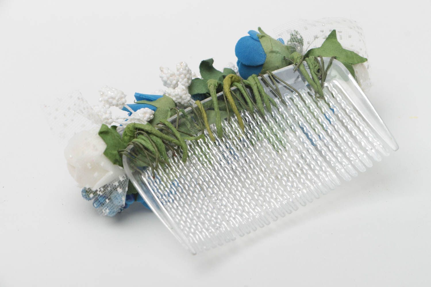 Designer handmade plastic hair comb with flowers and berries photo 4