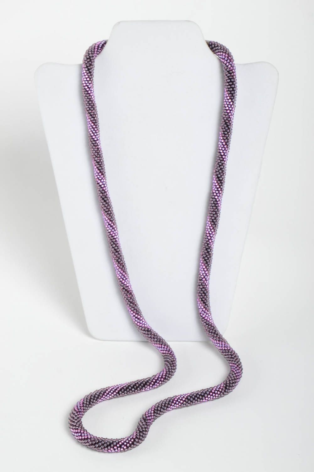 Handmade unusual cord necklace beaded lilac accessory stylish designer necklace photo 3