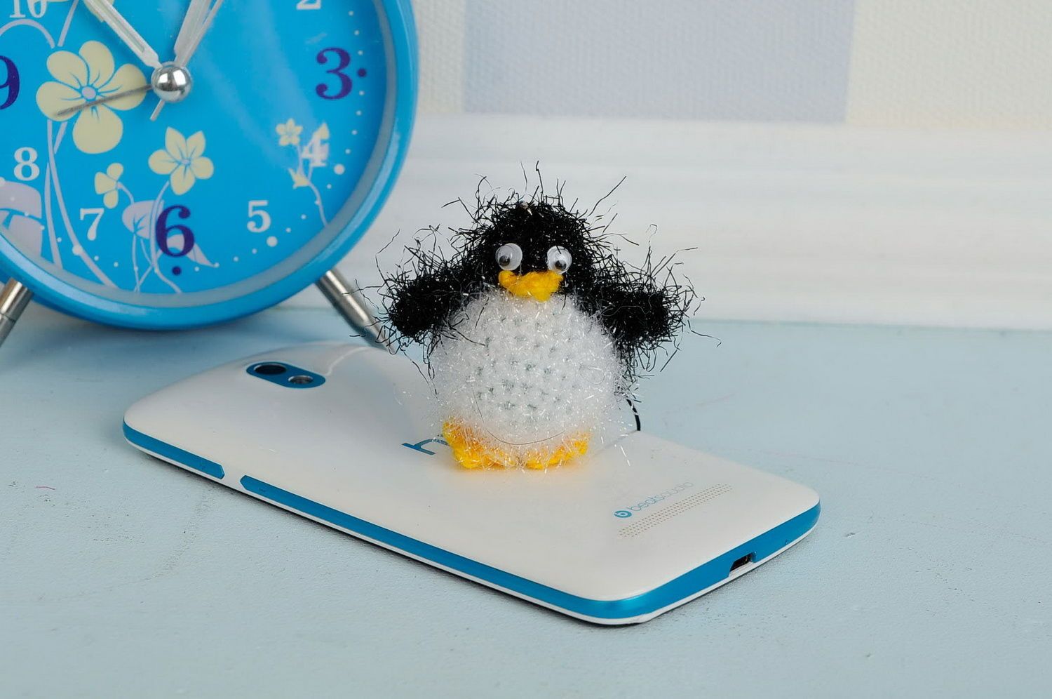 Crochet keychain with a rattle Penguin photo 2