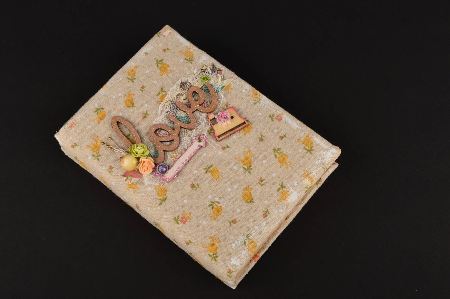 Carnet de notes fait main Cahier de notes beige à fleurs Cadeau pour femme photo 5