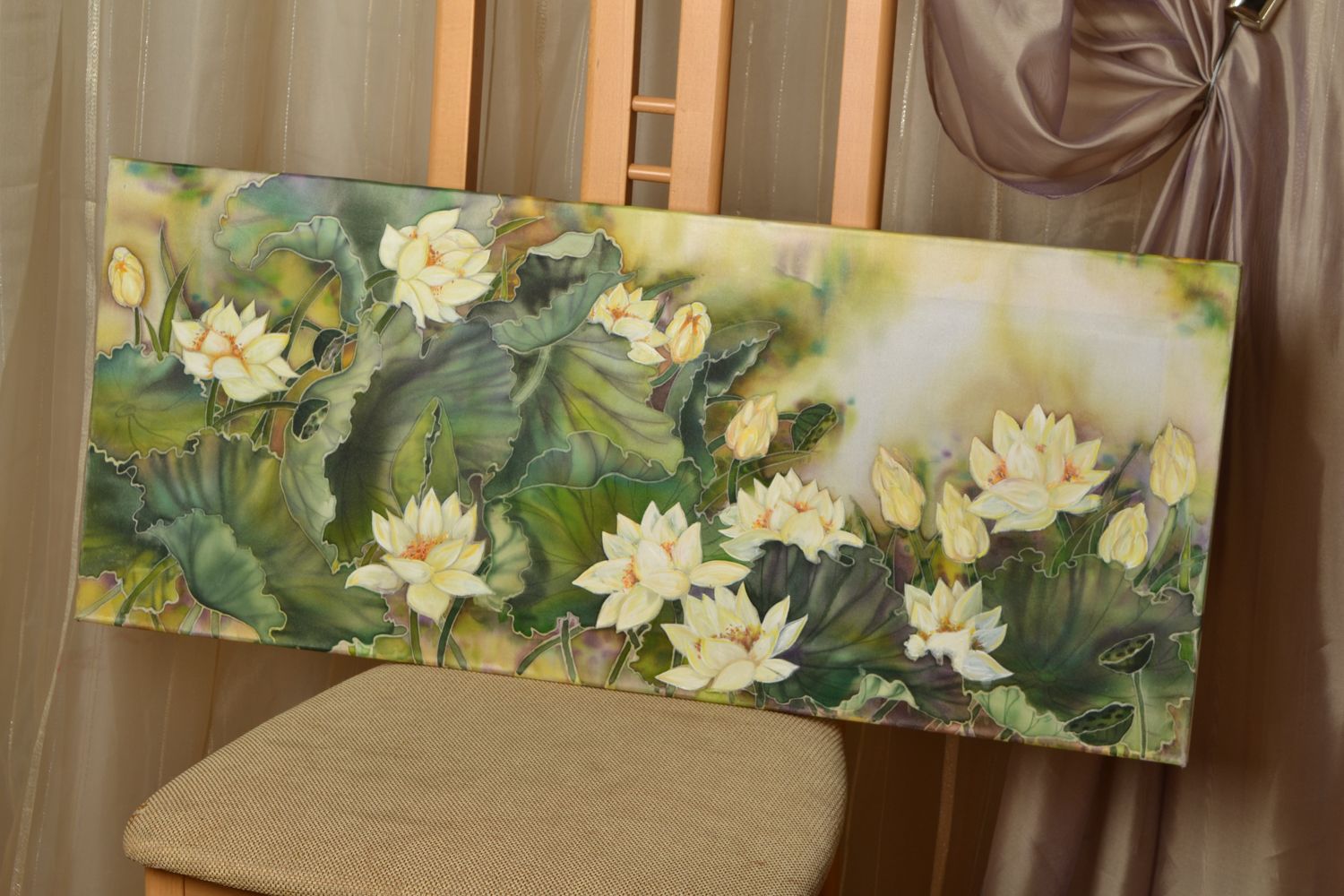 Acrylic painting on silk basis Lotuses photo 1