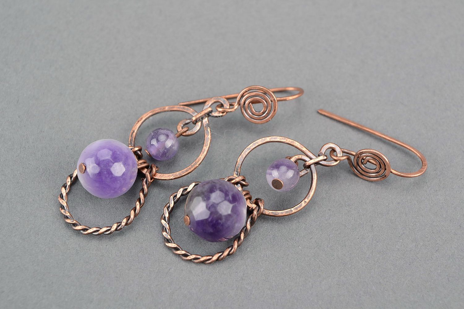 Earrings with amethyst, wire wrap technique photo 4