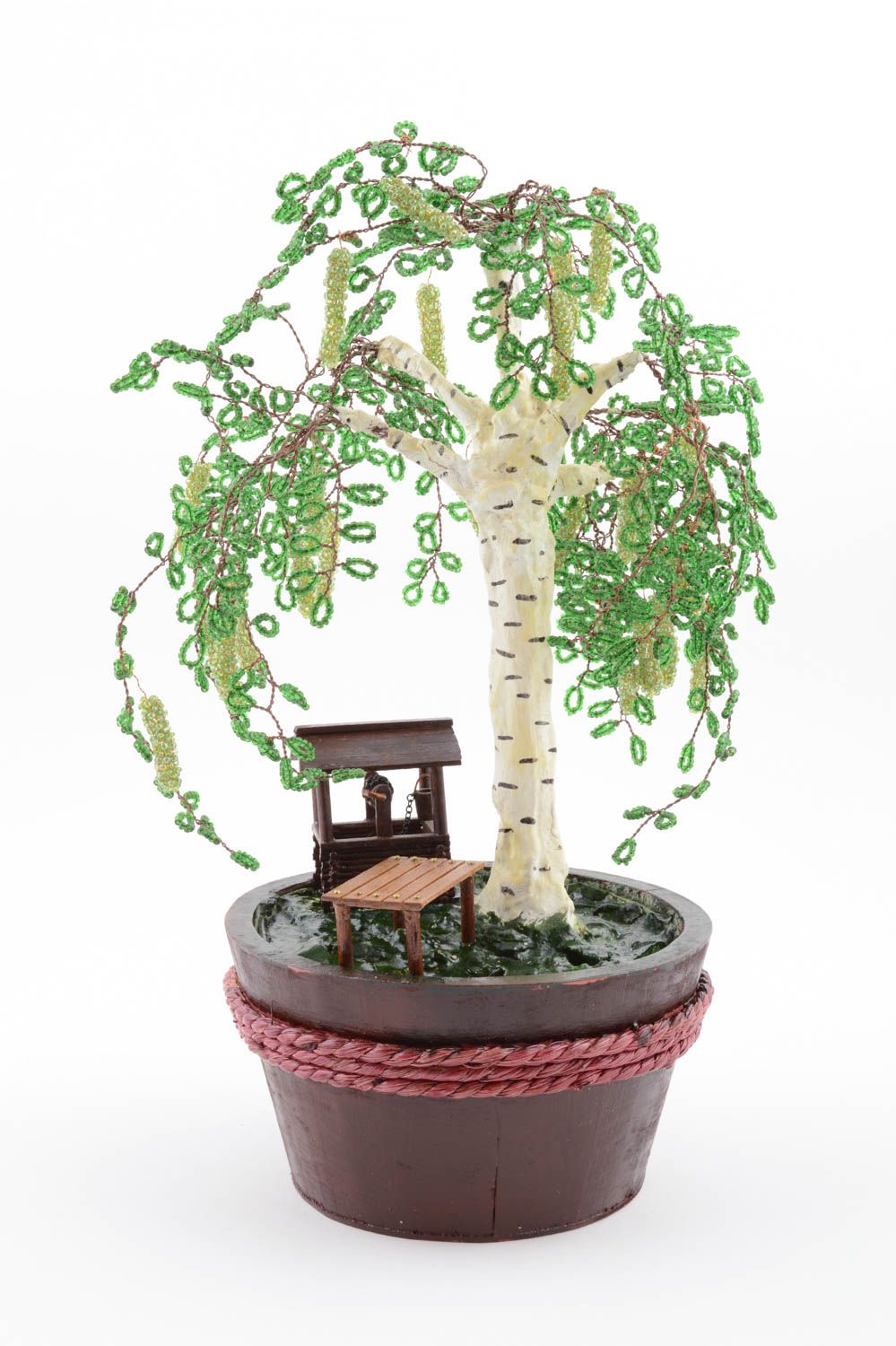 Декоративное искусственное дерево из бисера ручной работы Береза для дома фото 3
