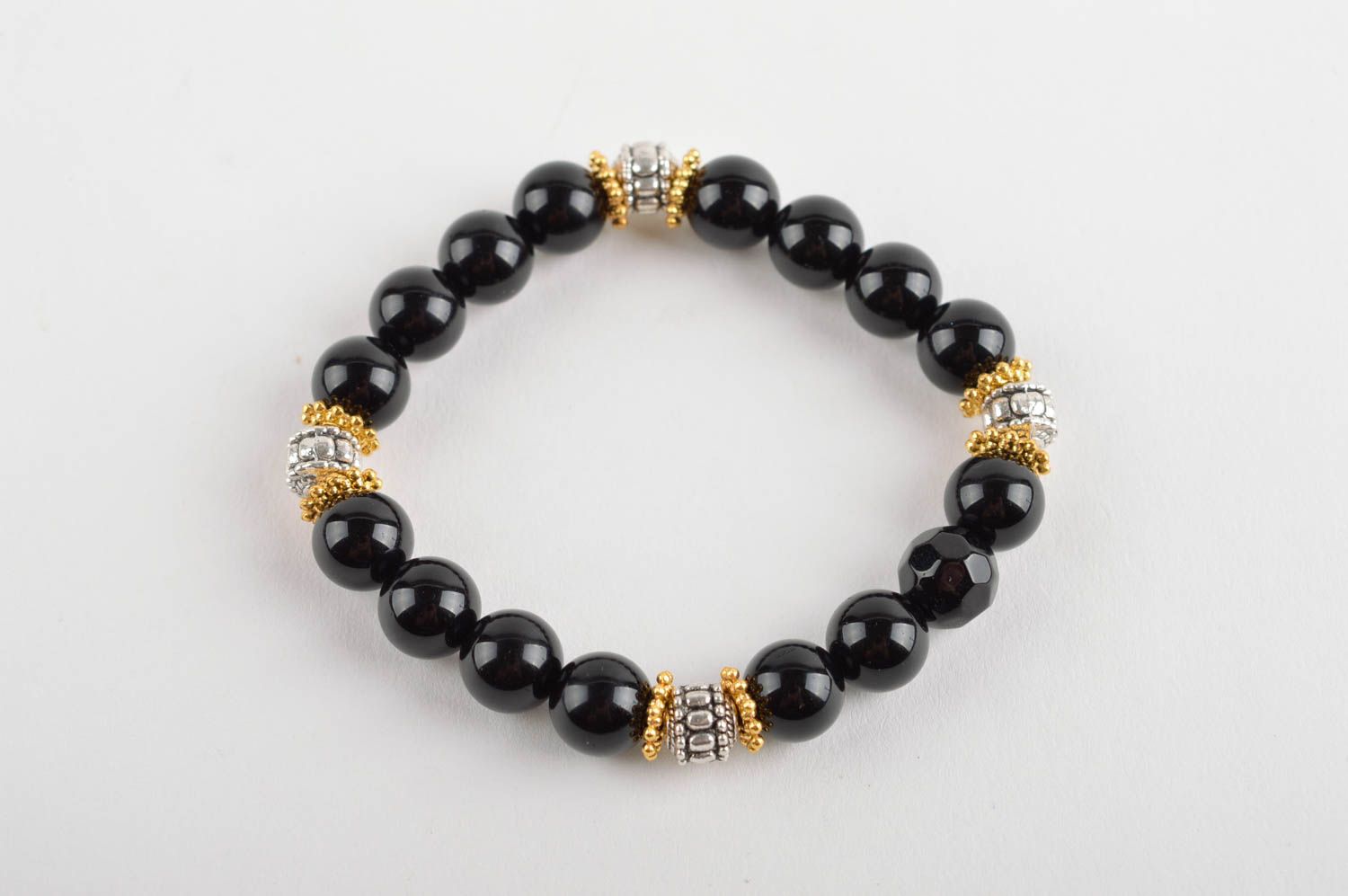 Bracelet en pierres Bijou fait main noir perles d'agate Accessoire femme photo 5