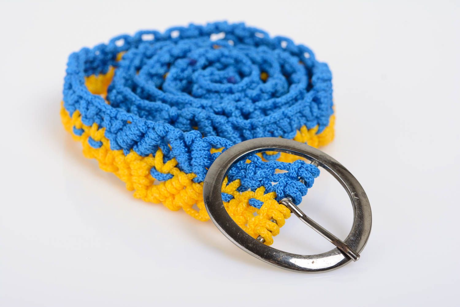 Blue with a yellow belt macrame handmade designer bright accessory for every day photo 1