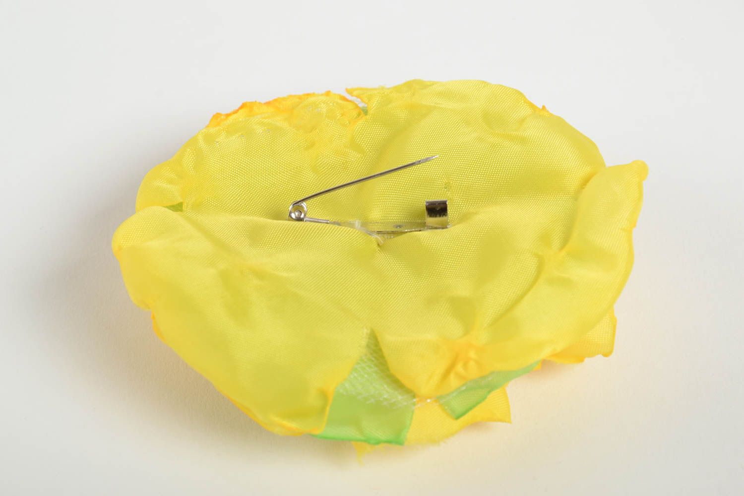 Handmade designer brooch made of cloth in shape of beautiful yellow flower photo 3