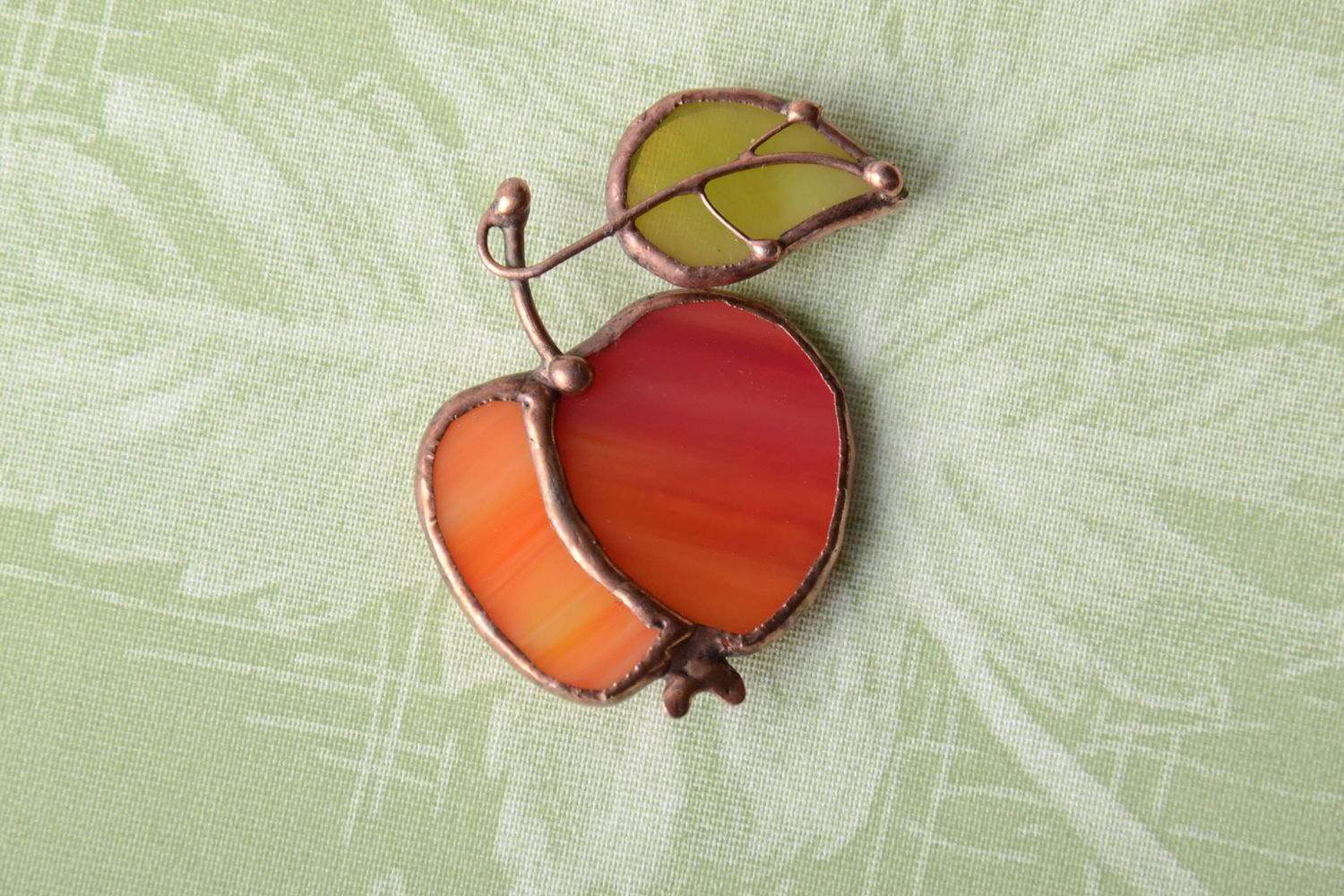 Stained glass brooch Red Apple photo 1