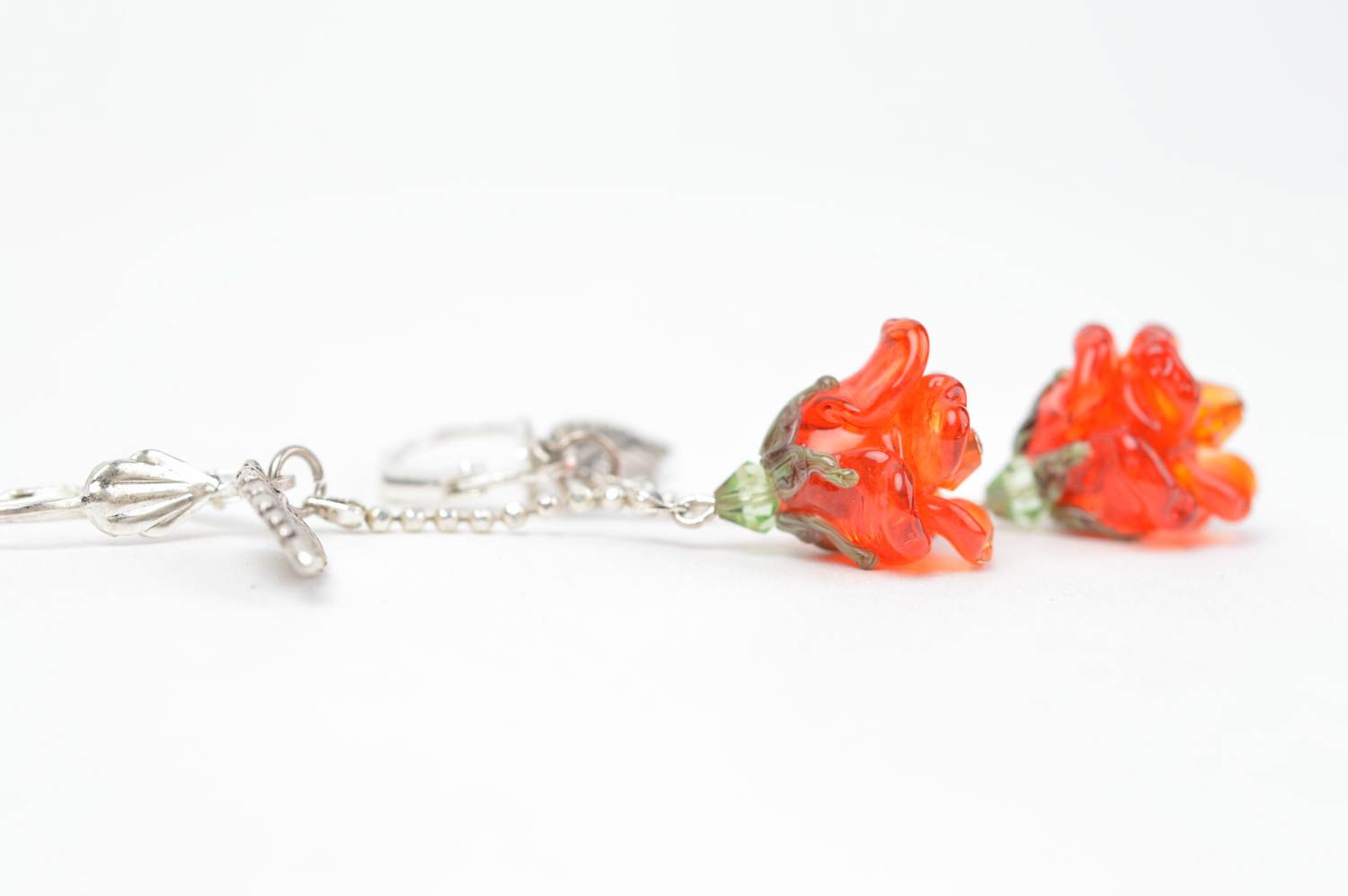 Boucles d'oreilles longues Bijou fait main fleurs orange en verre Cadeau femme photo 3