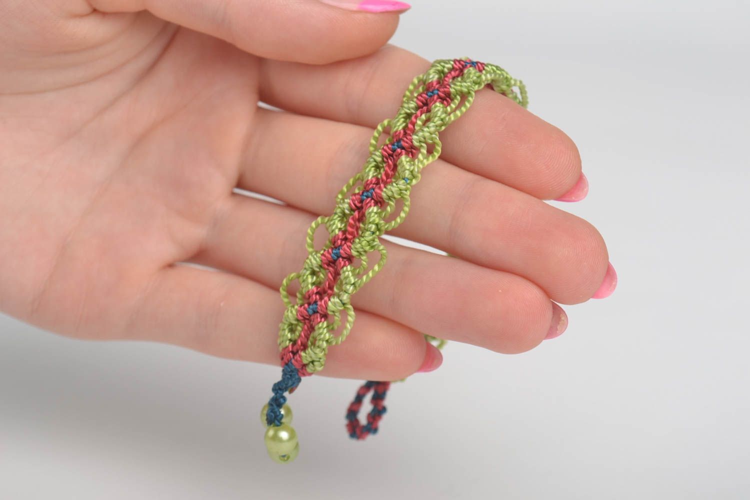 Модный браслет браслет из ниток плетеный браслет макраме зеленый тонкий фото 5