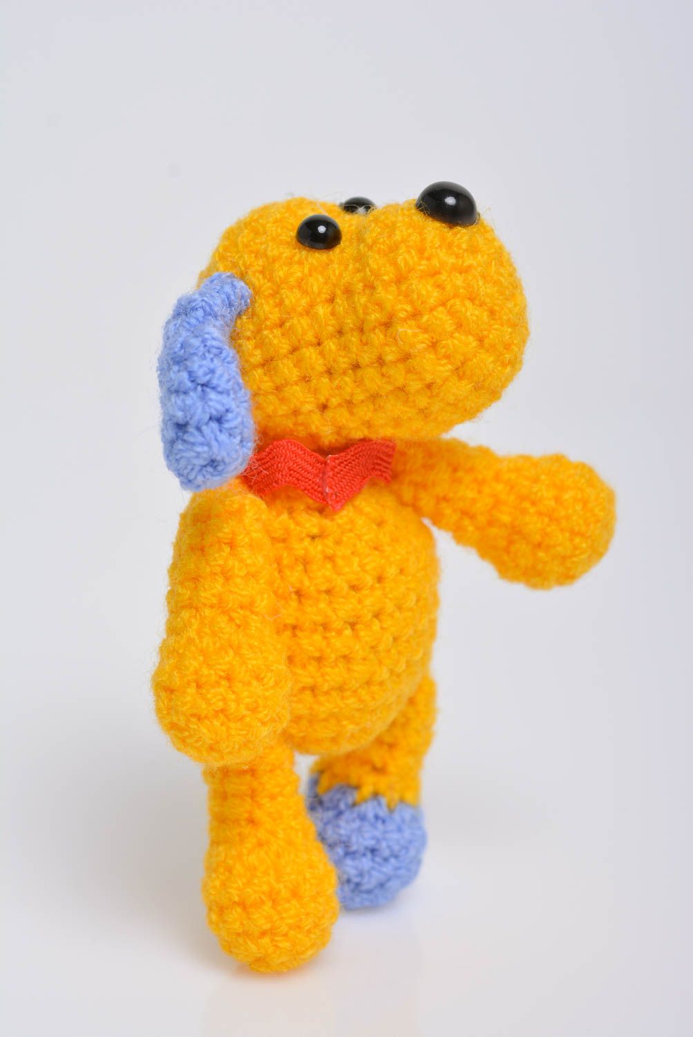 Small yellow handmade children's crochet soft toy acrylic Doggie photo 5