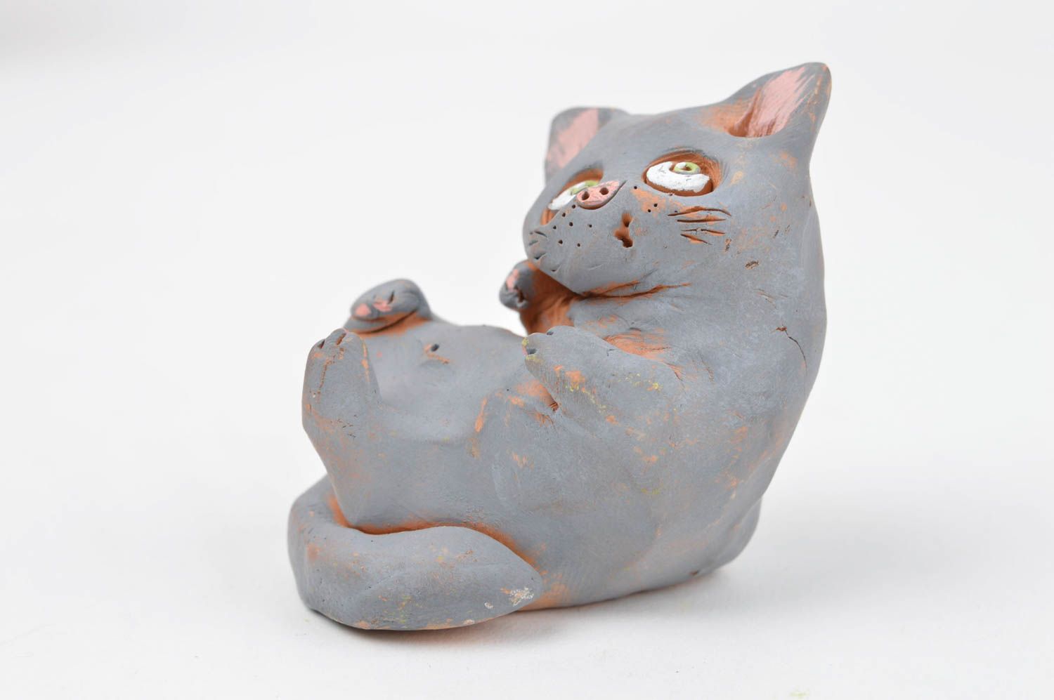 Figurine décorative Statuette animal fait main chat gris Cadeau original photo 2