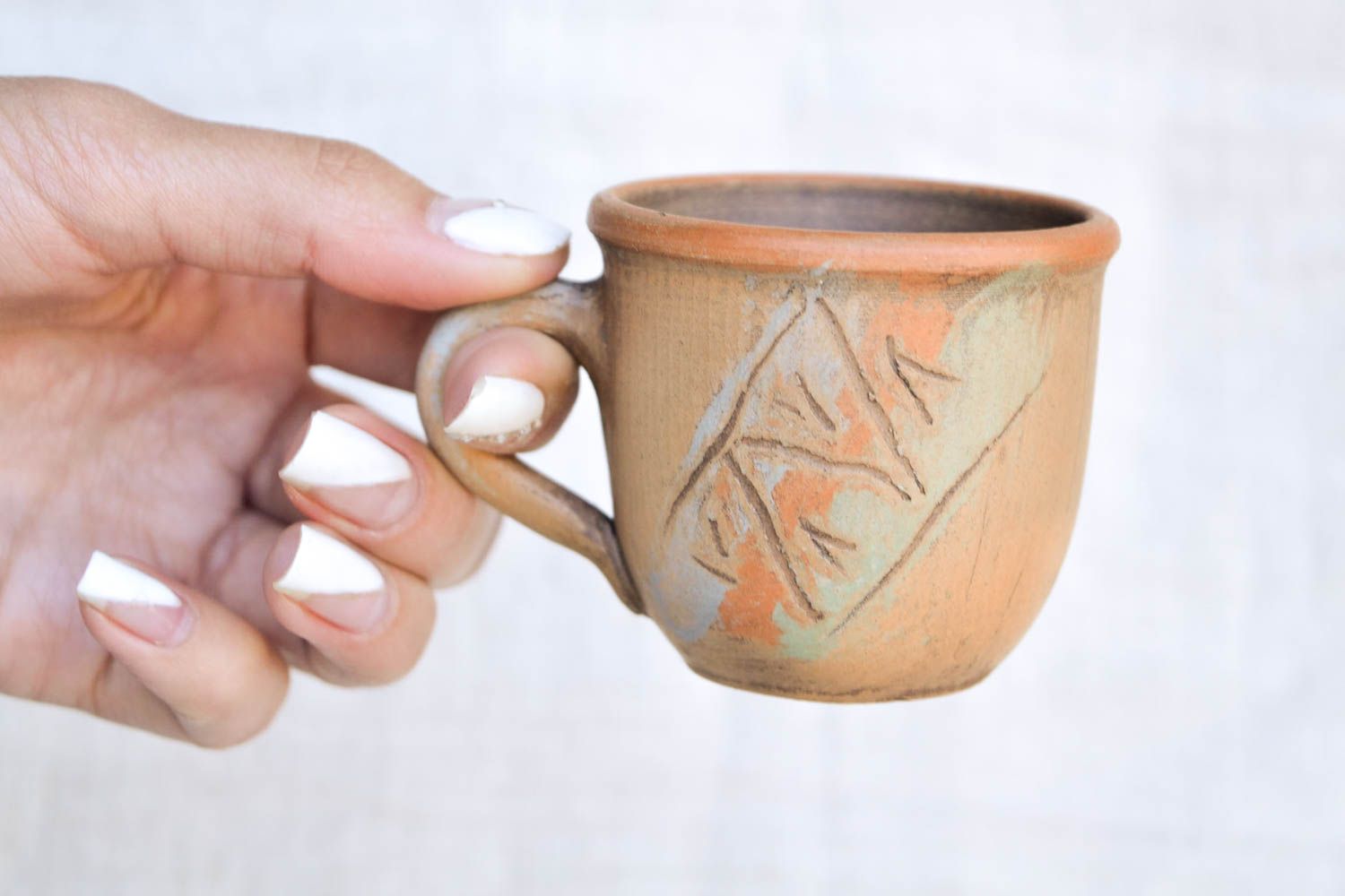 Tasse en argile faite main Tasse à café à motifs grattés Vaisselle originale photo 2