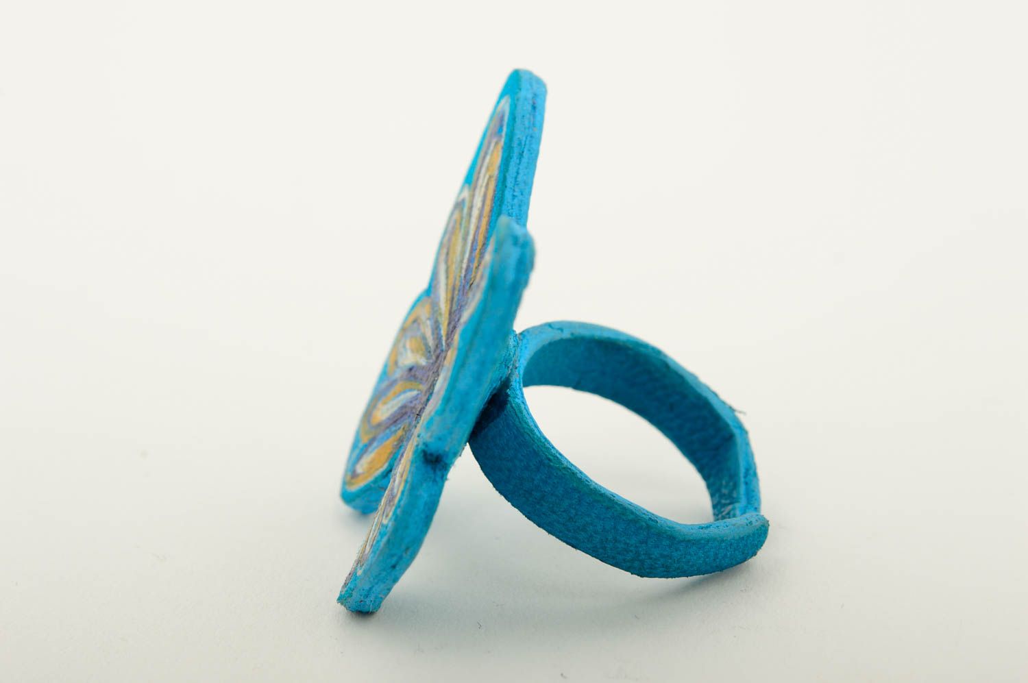 Handmade Ring Leder Schmuck Ring Mode Accessoire Schmetterling blau originell foto 4