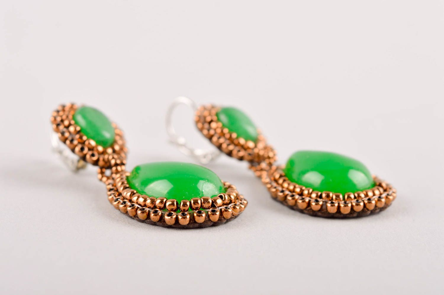 Handmade Ohrringe ausgefallener Ohrschmuck Ohrringe für Damen modisch grün foto 4
