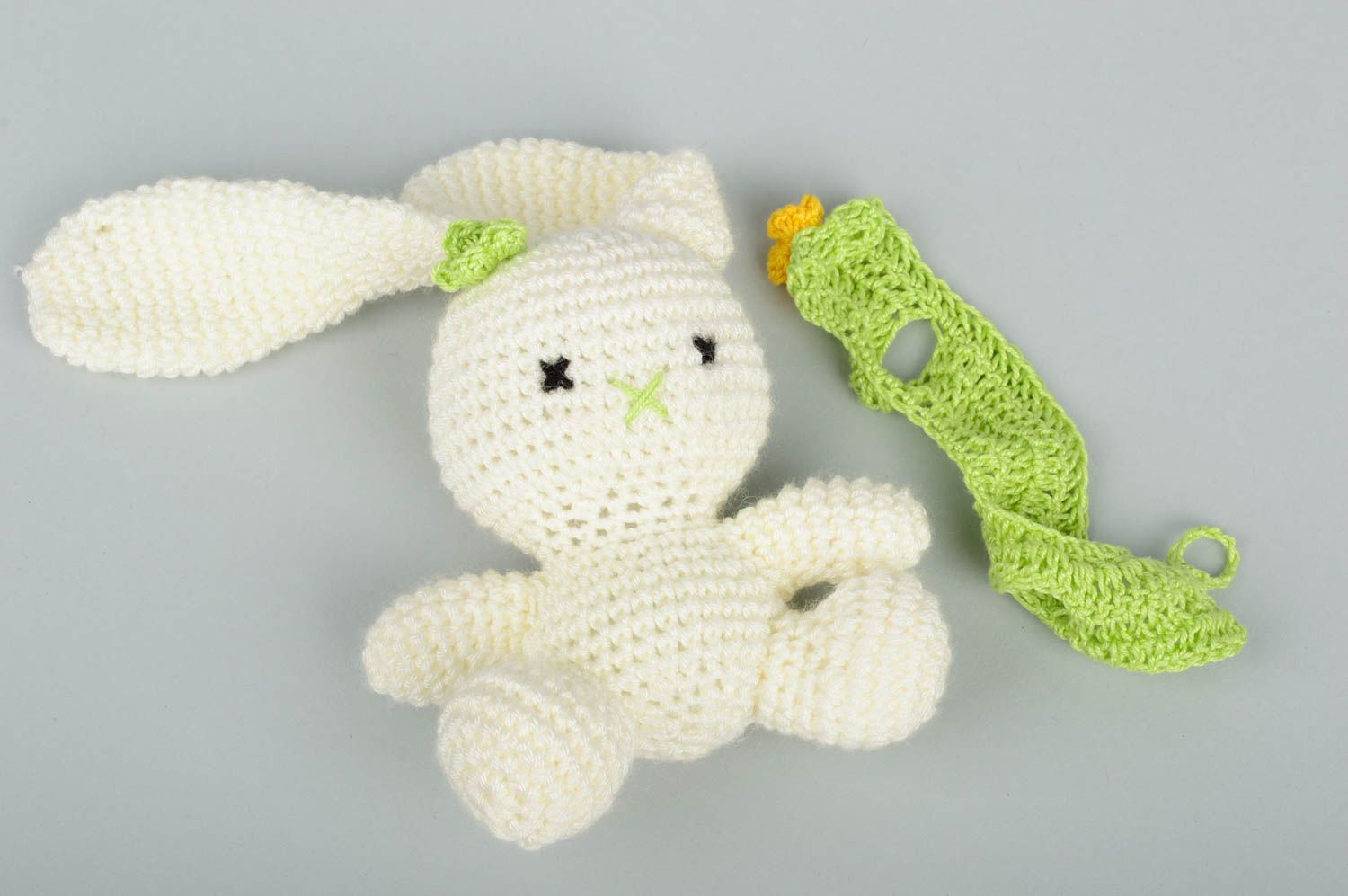 Handmade designer soft toy unusual rabbit toy crocheted children present photo 4