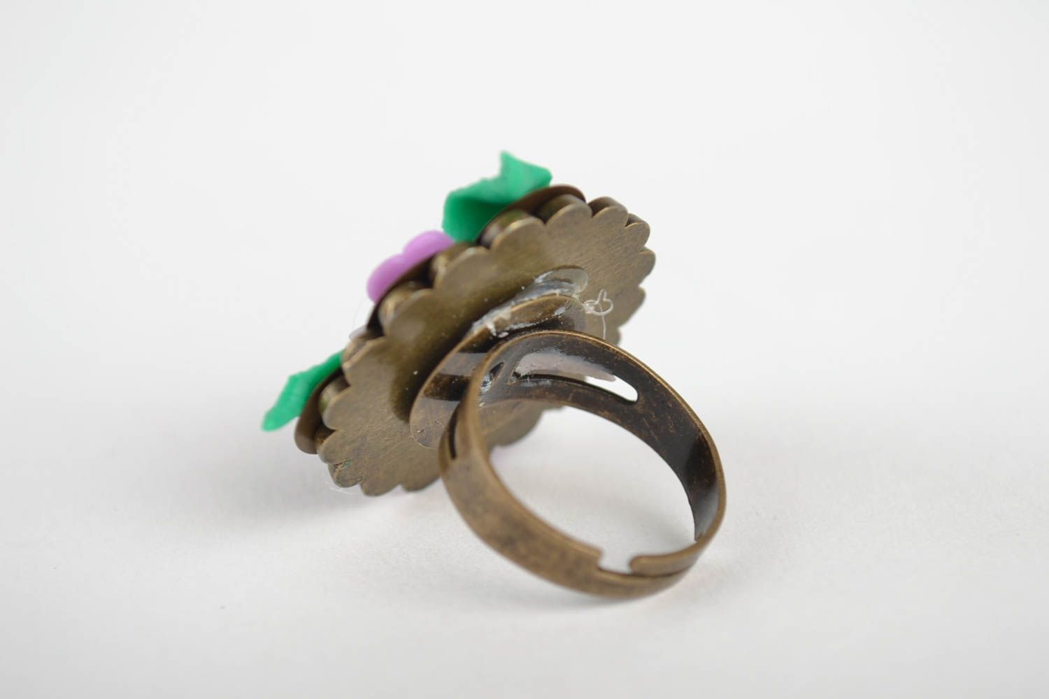 Кольцо из полимерной глины с цветами красивое размер 18 мм красивое хэнд мейд фото 5