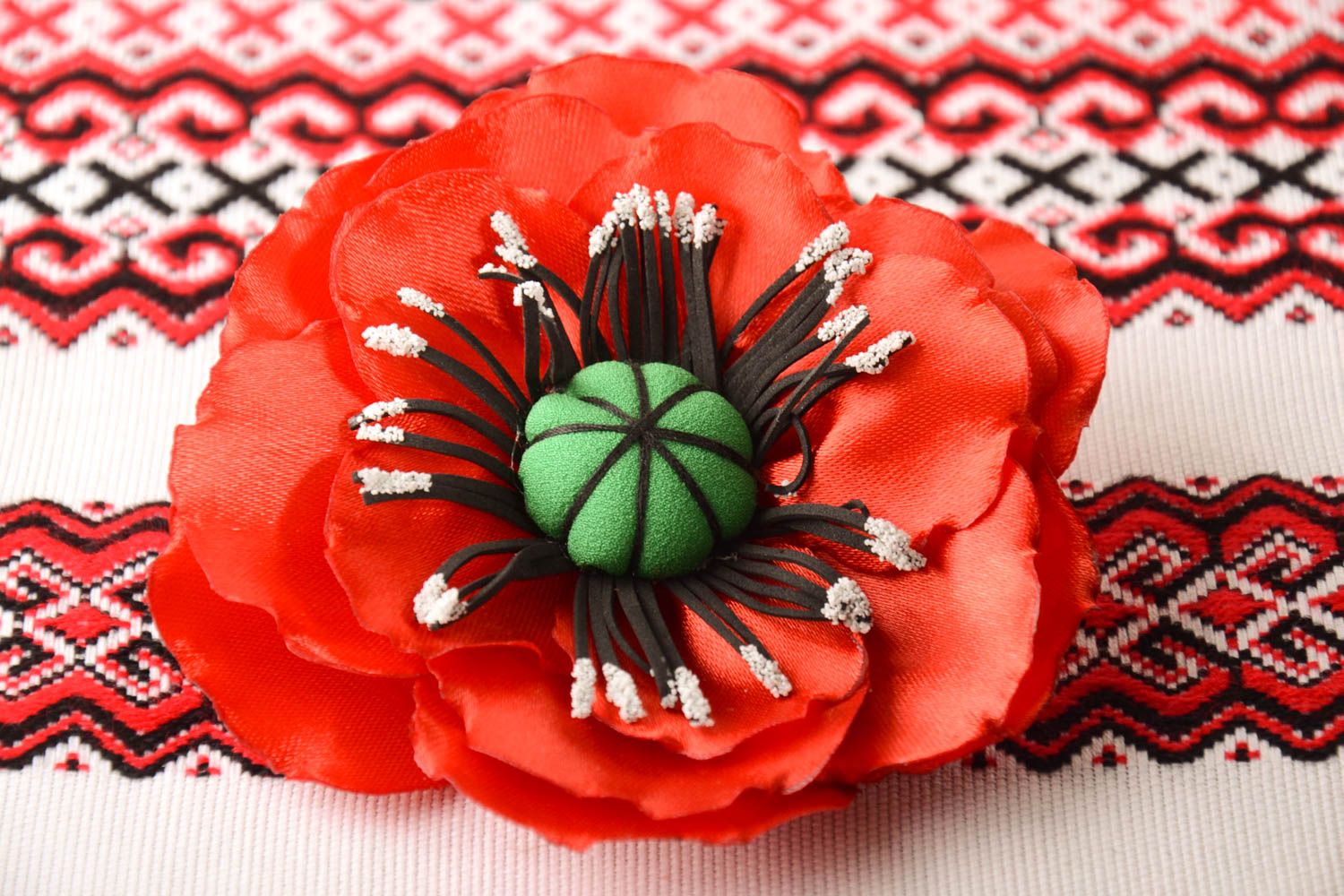 Handmade Damen Modeschmuck Haarspange Blume Accessoire für Haare rote Mohnblume foto 1