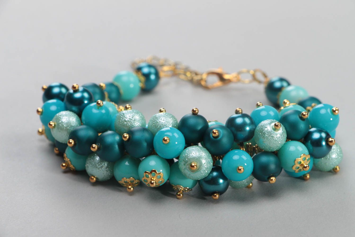 Bracelet fait main turquoise en perles céramiques accessoire festif cadeau photo 1