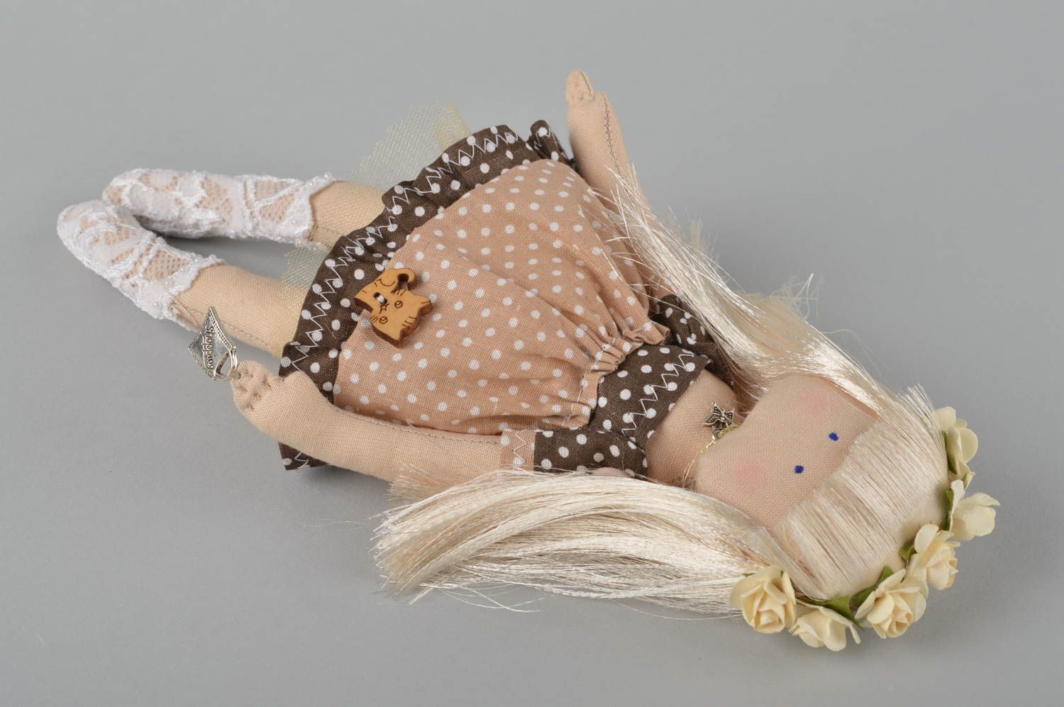 Мягкая игрушка кукла ручной работы коллекционная кукла в веночке милая фото 4