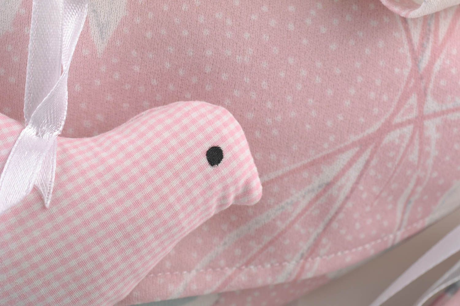 Handmade linen fabric soft toy fairy in pink bathrobe with little bird for kids photo 2