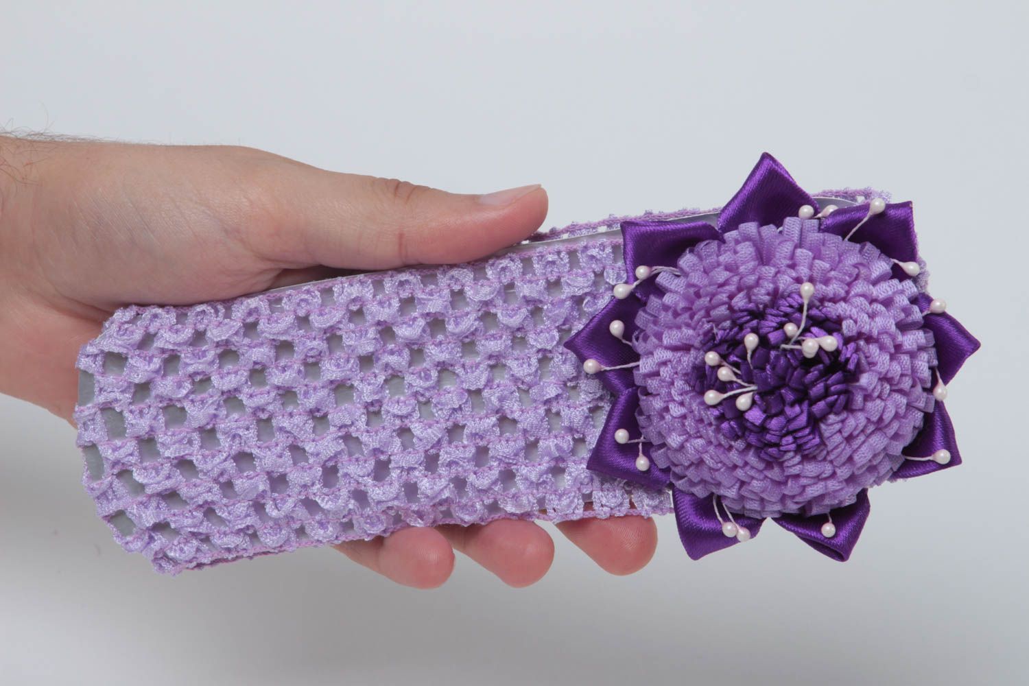 Violettes Haarband mit Blume handgemachter Schmuck Haar Accessoire für Kinder foto 5