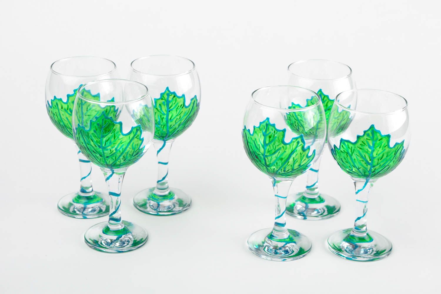 Unusual handmade wine glass drinkware set glass ware stemware 6 pieces 290 ml photo 3