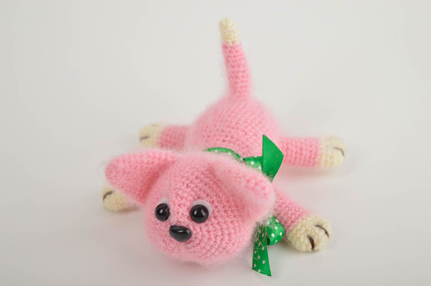 Jouet tricoté Peluche faite main chat rose Cadeau pour enfant original photo 2