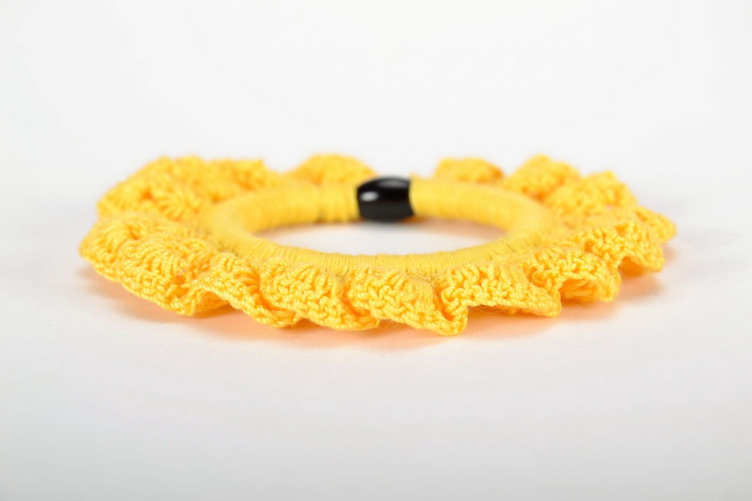 Élastique à cheveux tricoté jaune fait main  photo 5