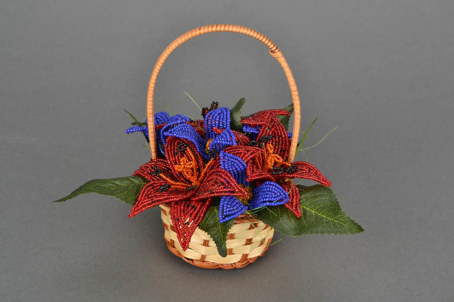 Beaded bouquet of lilies in basket photo 5