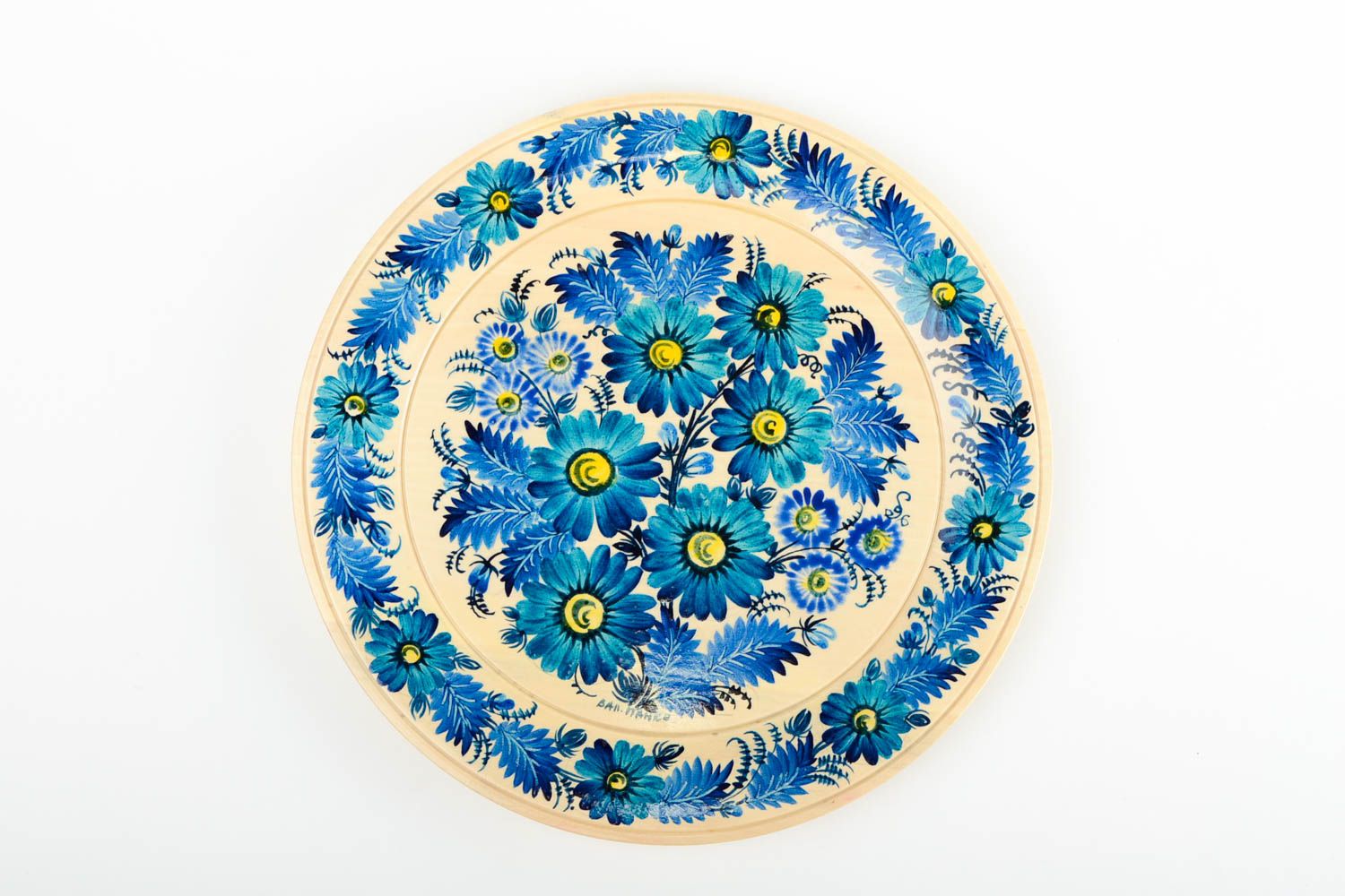 Декор на стену ручной работы синяя декоративная тарелка расписная посуда фото 4