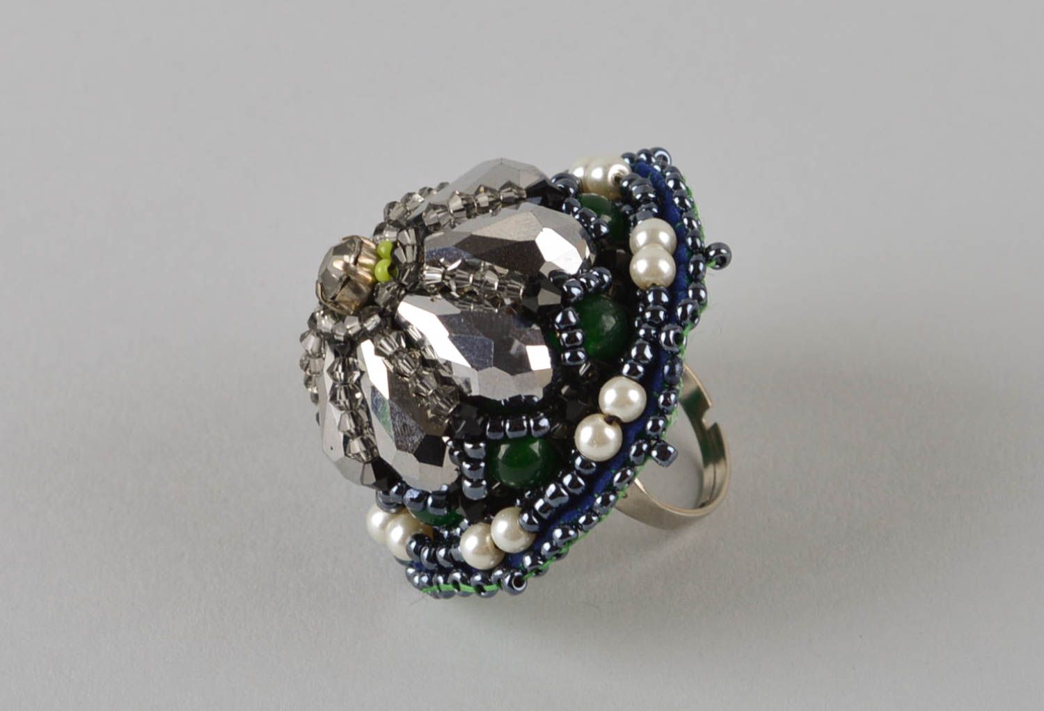 Кольцо ручной работы винтажное кольцо роскошное украшение из бисера праздничное фото 3