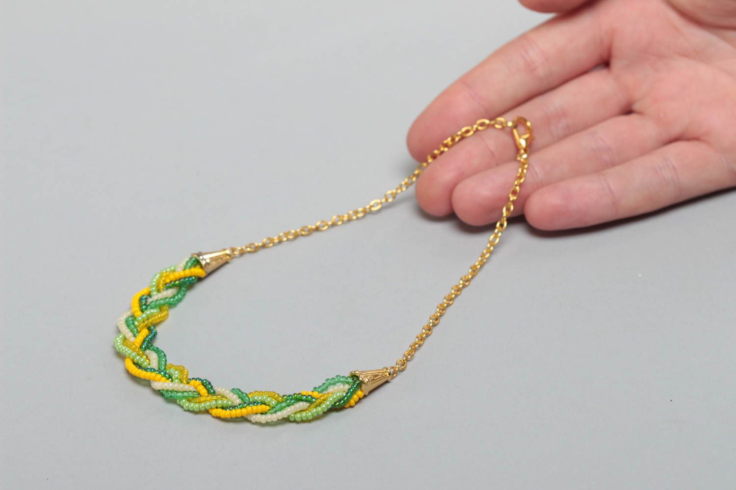 Beautiful children's handmade braided beaded necklace bright stylish accessory photo 5