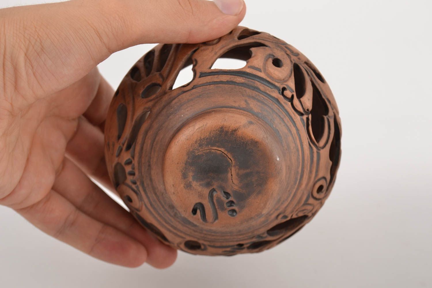 Керамический светильник подарок ручной работы подсвечник из глины с узорами фото 2