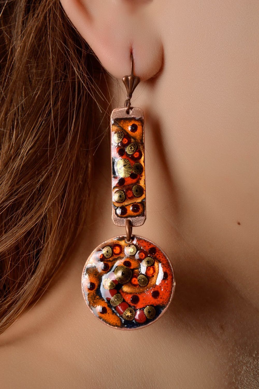 Copper earrings with hot enameling photo 4