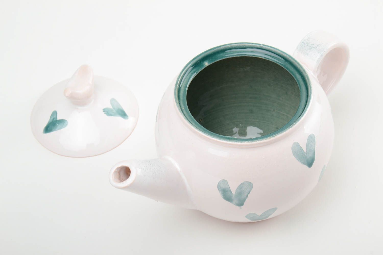 Glazed ceramic tea set handmade teapot 15 oz, 15 oz sugar bowl and two 10 oz cups 500 ml and 2 cups photo 4