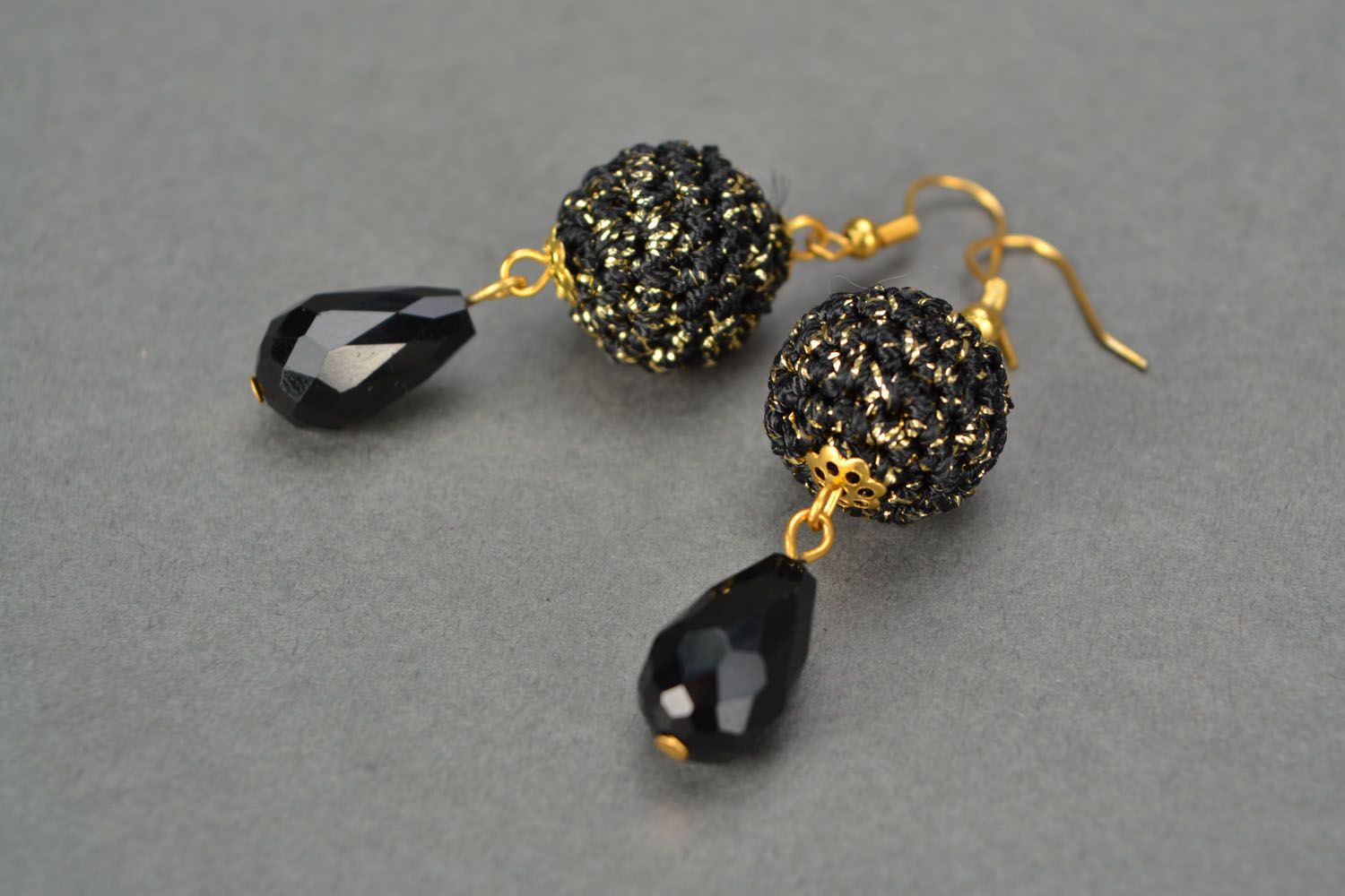 Crochet earrings Golden Ball photo 5