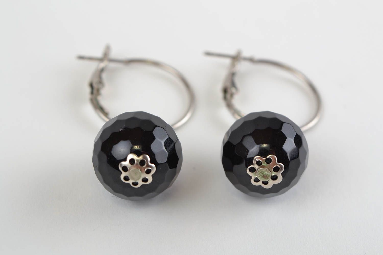 Beautiful stylish handmade designer black ball earrings Czech glass photo 5