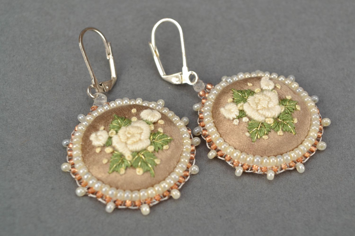 Embroidered earrings with Czech beads photo 4