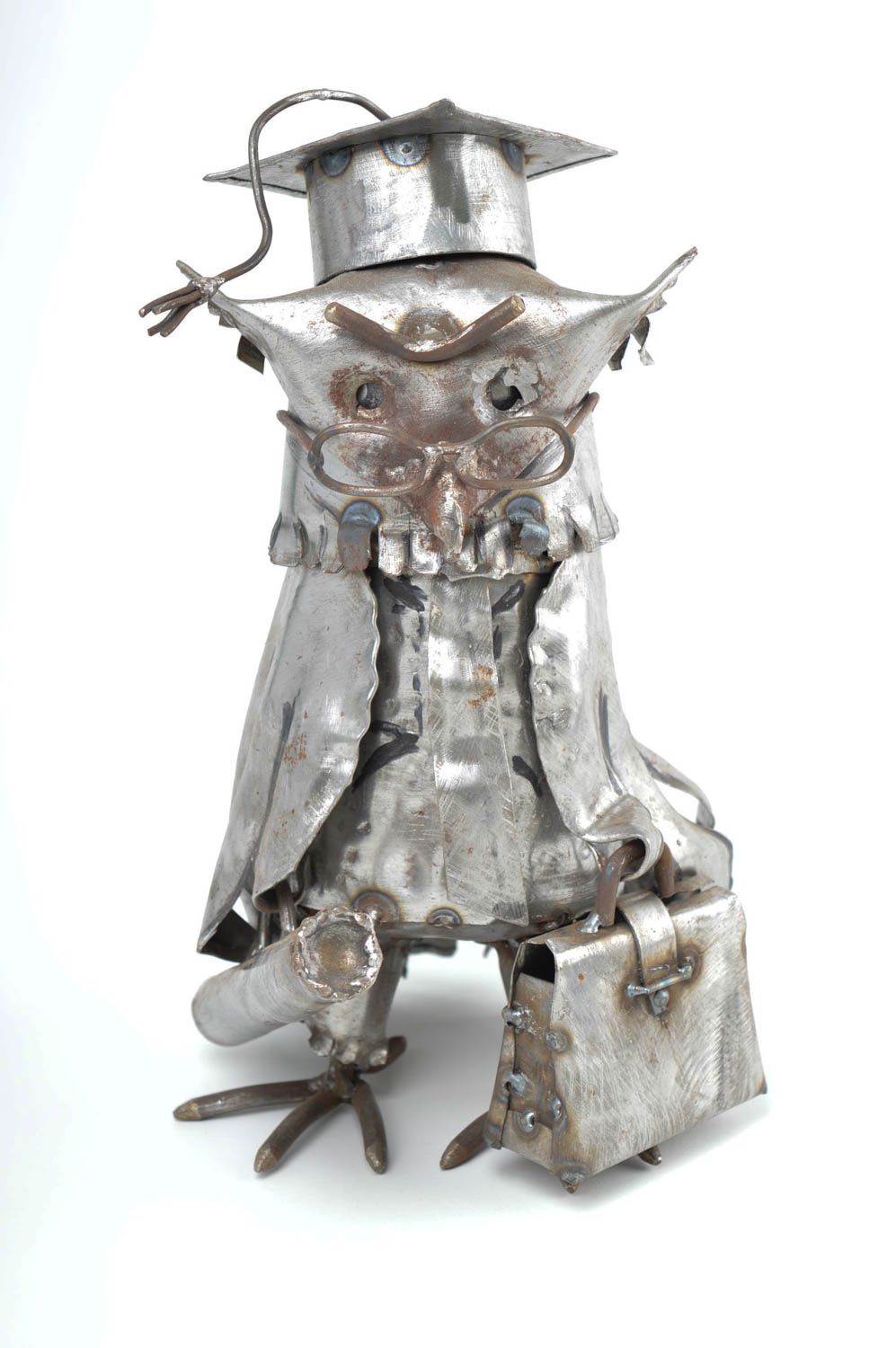 Декор для дома хэнд мэйд фигурка из металла необычный подарок Сова в очках фото 2