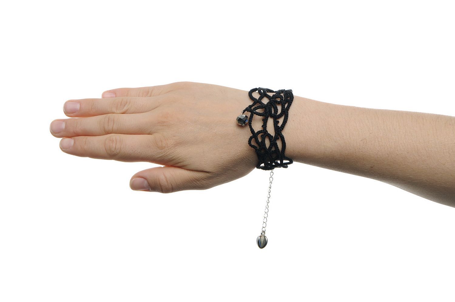 Bracelet noir tricoté main photo 5