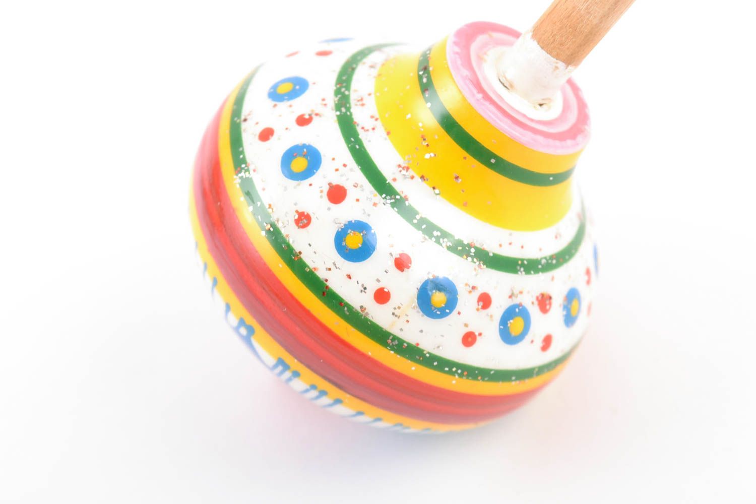 Деревянная юла ручной работы маленькая игрушка для ребенка с росписью экокрасками фото 5