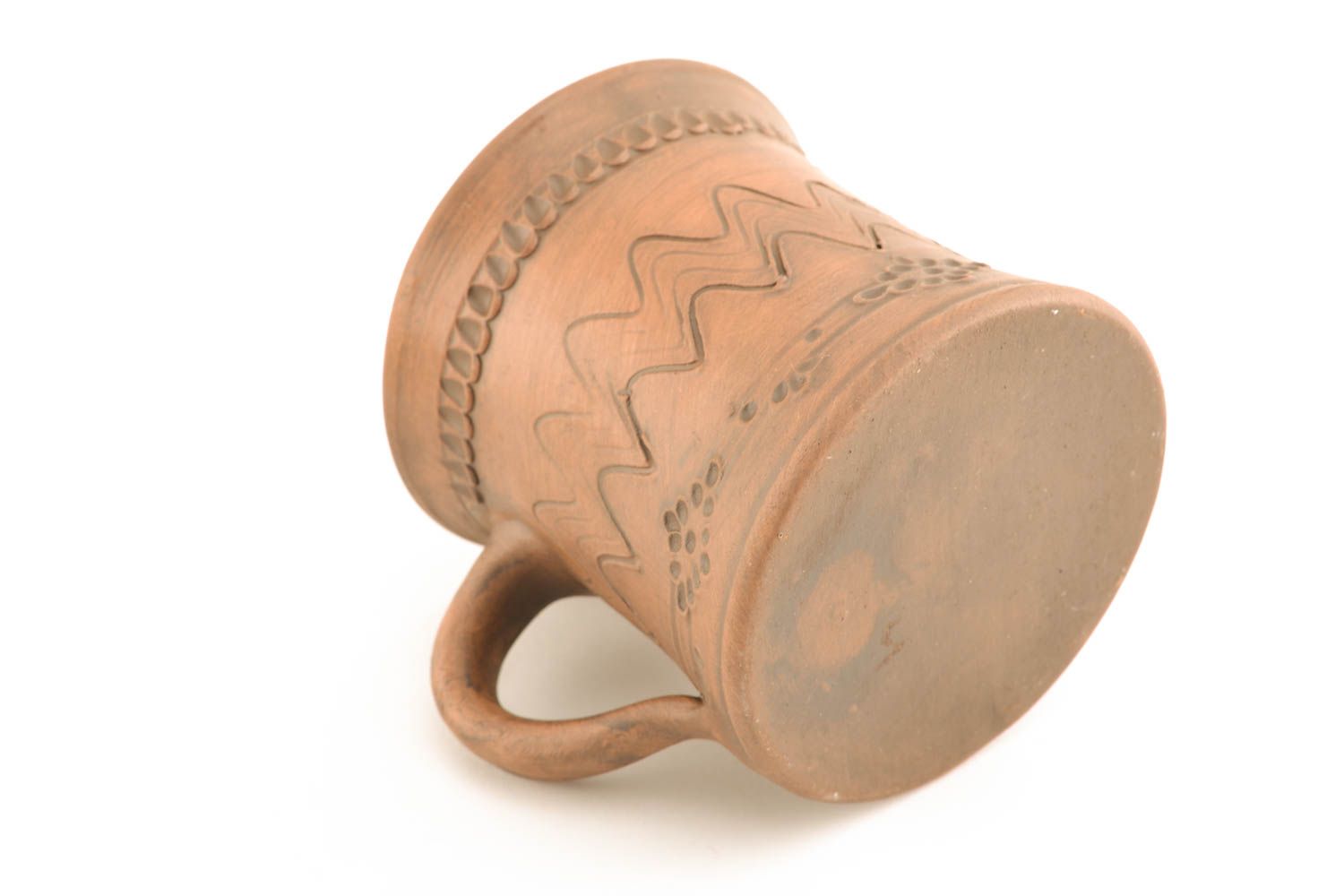5 oz natural clay cup with handle and rustic design photo 1