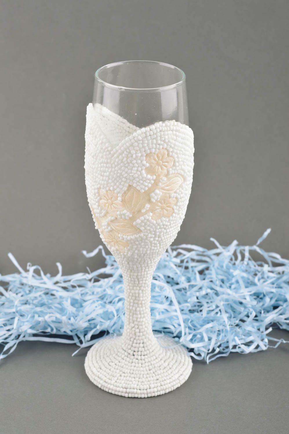 Handmade wedding glass white wedding glass beaded glass unusual gift home decor photo 1