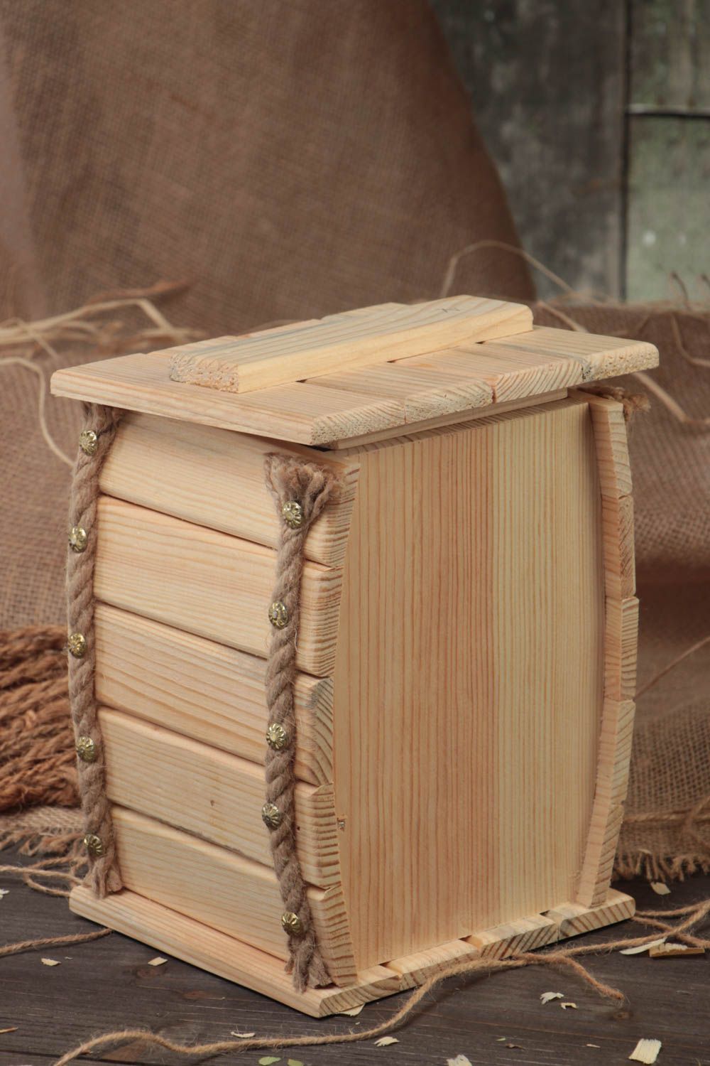 Boîte en bois brut faite main pour serviettage et coloration décoration photo 1