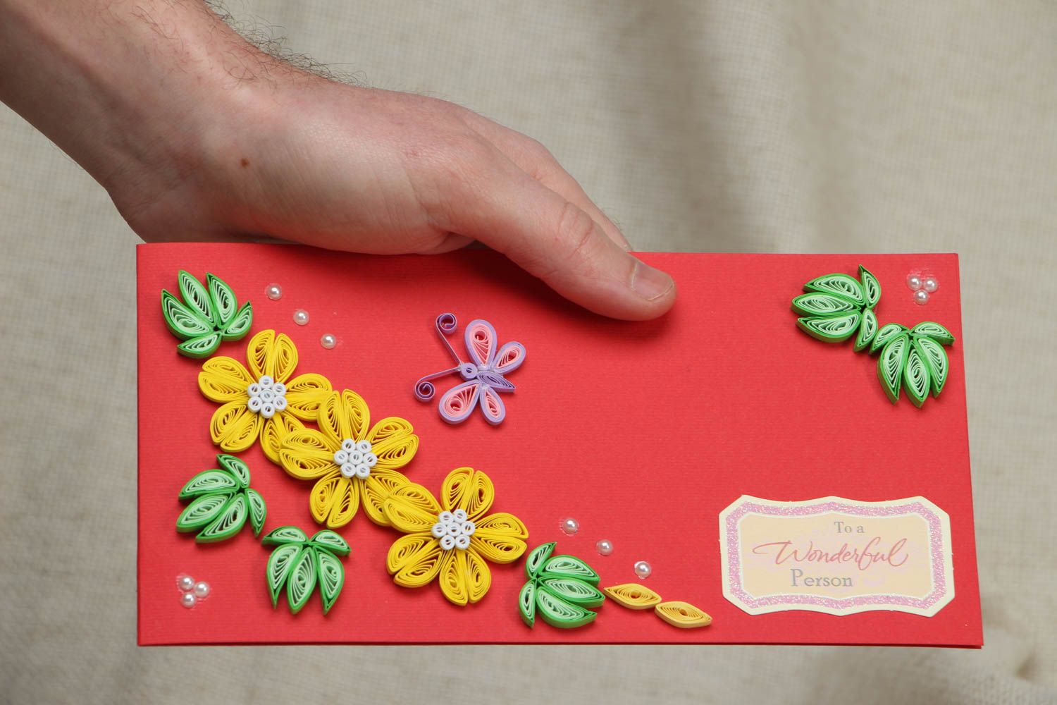Carte de voeux faite main originale avec fleurs photo 4