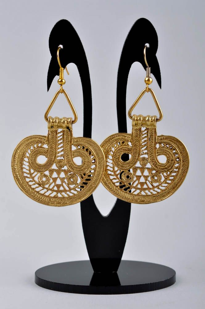 Handmade metal earrings dangling earrings stylish designer accessories photo 2