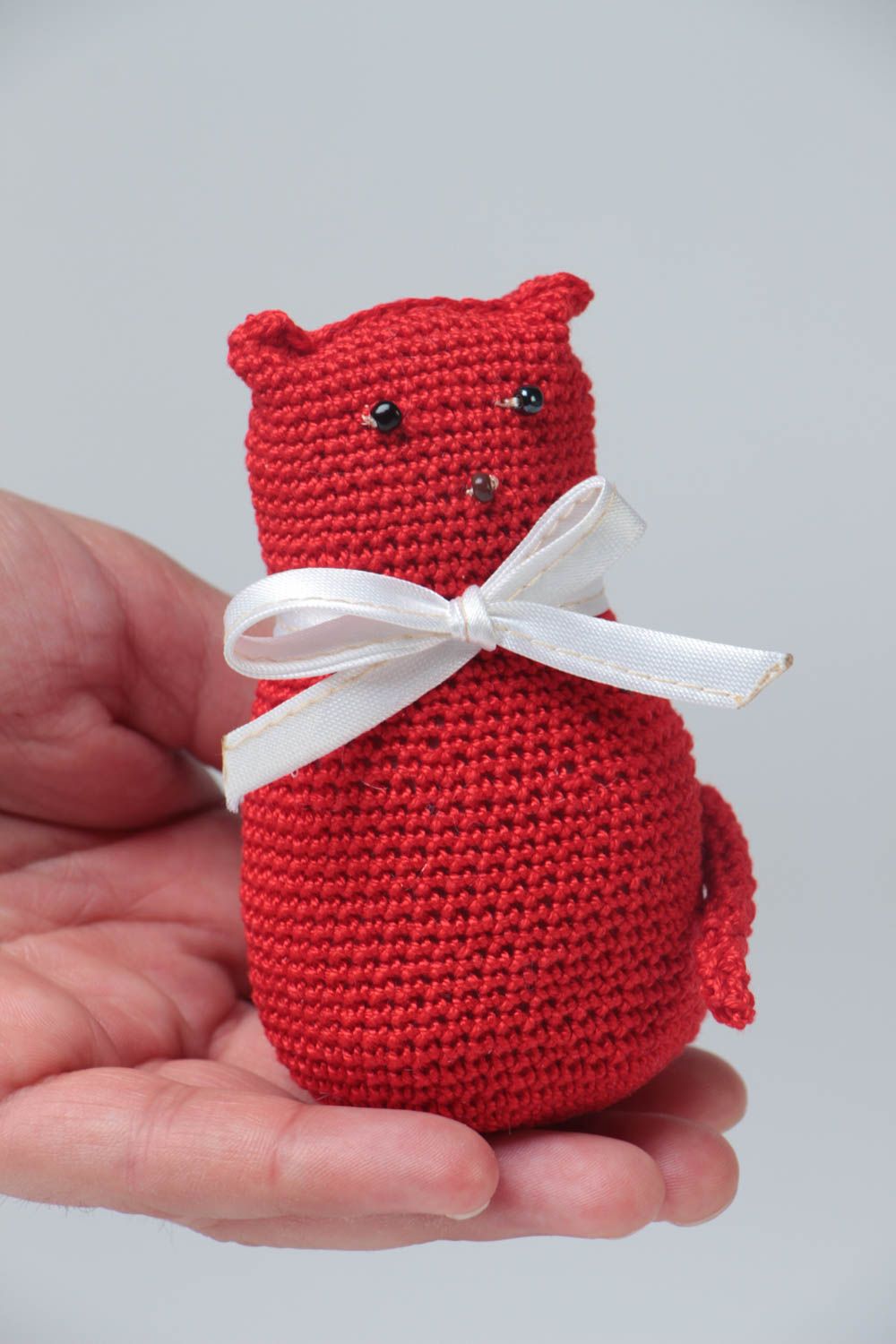 Peluche chat rouge Jouet pour enfant fait main Décoration chambre au crochet photo 5