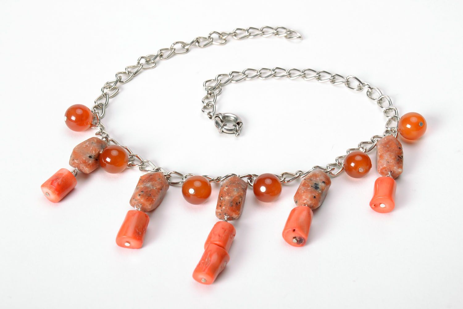 Homemade necklace with jasper and coral photo 5